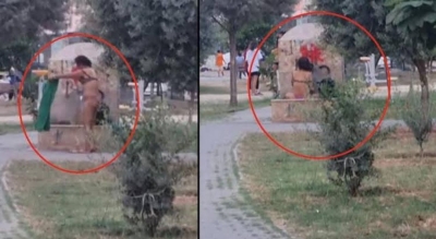 Uyuşturucu bağımlısı kadın, çocuk parkında soyundu